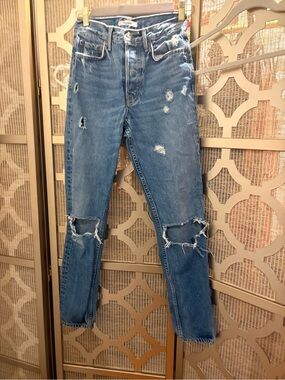 GRLFRND Blue Washed Boyfriend Jeans with Karolina Label